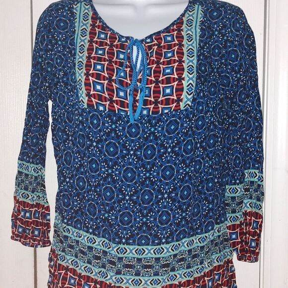 Grande and Greene  multicolor  boho 3/4 sleeve top Sz S - Picture 2 of 4